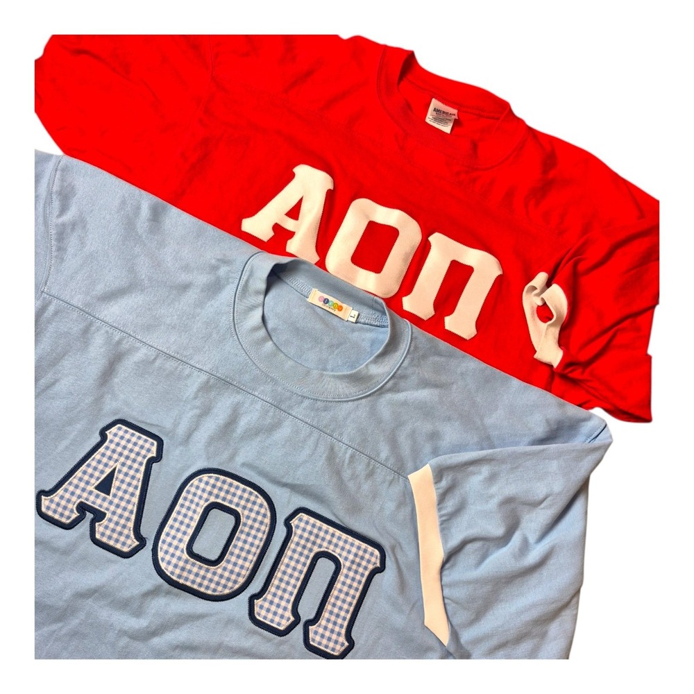 Alpha Omicron Pi AOP Sorority T Shirt Lot Women's L Blue Red Greek Letters
